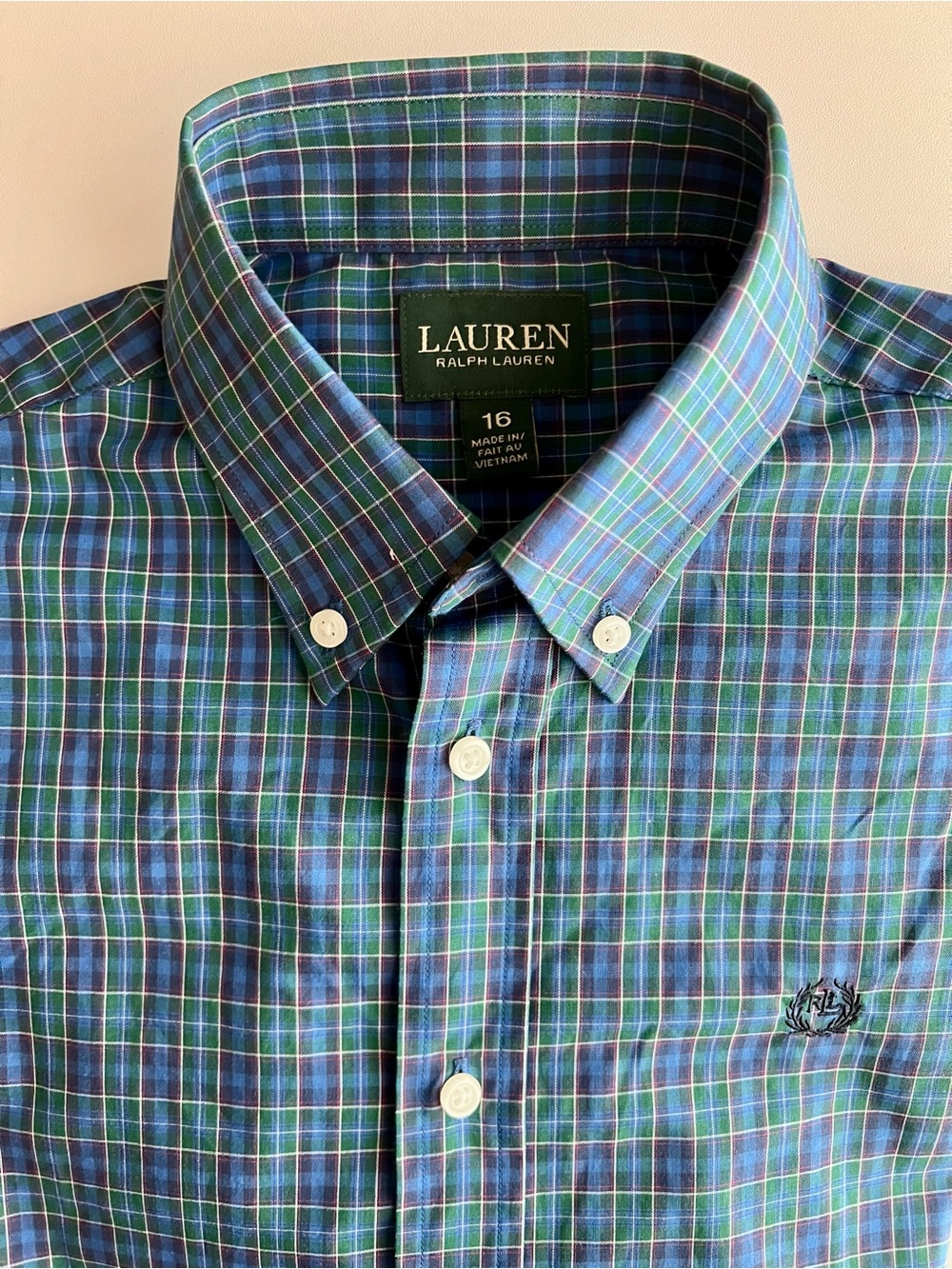 Lauren Ralph Lauren Boy’s / Youth Green Plaid Button-Down Dress Shirt Size 16